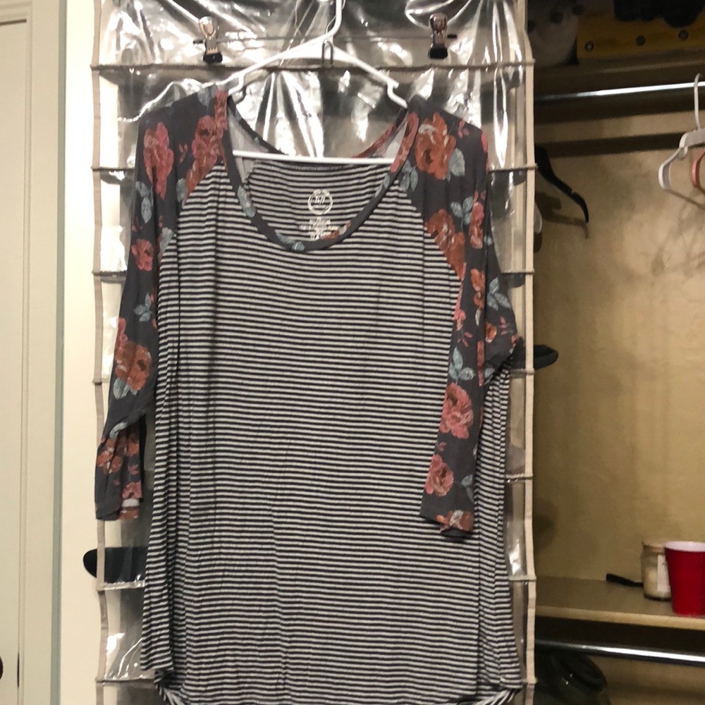 Floral and stripes baseball tee